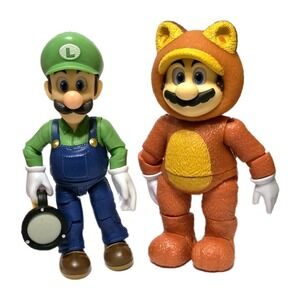 Jakks Pacific Nintendo The Super Mario Bros. Movie Luigi‎ Tanooki 5" Figures Lot